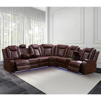 Power Recliner Sofa Sectional Couches with LED Light for Living Room,Leather Reclining