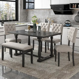 Dining Table and Chair Set with Special-shaped Legs  Seat Backs&Cushions for Dining Room Gary