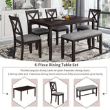 Kitchen Dining Set 6-Piece Black 4 Dining Chairs And Bench