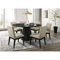 Round Dining Table Set with Pedestal Base & Beige Chairs