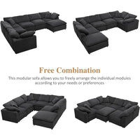 Sofa Couch Set, Modern Convertible U Shaped Sectional Couch Large 7 Seater Chenille Corner Sofa with Ottoman
