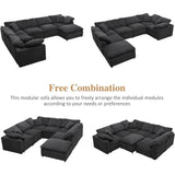 Sofa Couch Set, Modern Convertible U Shaped Sectional Couch Large 7 Seater Chenille Corner Sofa with Ottoman
