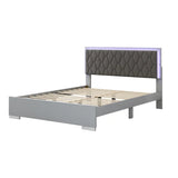 4-Pieces Bedroom Sets Queen Size Upholstered Bed with LED Lights, Mirrored Nightstands and Dresser