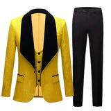 Mens 3 Piece Floral Tuxedo, Jacquard Slim Suit Set, Paisley Blazer Vest and Pants