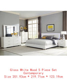 5-Piece King Bedroom Set in White High Gloss Finish
