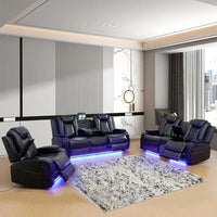 Leather Recliner Sofa Set with LED Lights, Living Room Furniture, Reclining Sofa, loveseat, Chair