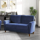 Modern Living Room Sofa Set 2pcs Comfort Sofa Loveseat Plush Seatbacks Tufted Detail Blue Velvet Upholstery Solid Wood