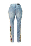 winter fashion print color matching denim jeans