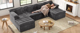 Sectional Couch with Ottoman Modern Upholstered Compressed Sofa Deep Seat, Comfy U-Shape Corduroy Couches