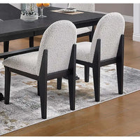 Traditional Dining Table & 6 Side Chairs Set, White Finish, Fabric Upholstered Chairs with Trestle Base
