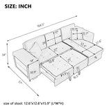 Sectional Couch, Pull Out Sleeper Sofa with Storage Chaise and 2 Stools for Living Room Furniture Set