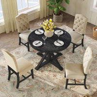 Style Dining Table Set with Extendable Table and 4 Upholstered Chairs for Dining Room