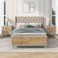 4-Pieces Bedroom Sets, Full Size Upholstered Platform Bed with Two Nightstands