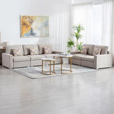Beige Linen Fabric Sofa and Loveseat Living Room Set with Cushions