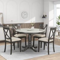 Table And 4 Chairs Set For 4 Persons Kitchen Living Room Black White Finish 5 Pieces