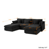 Cloud Couch 120''  Modern Sectional Sofa for Living Room Down Filled Couch with Ottoman U Shaped 5 Seater
