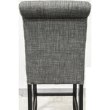 rectangular dining table, 6 high chairs, charcoal fabric cluster back tabletop chairs