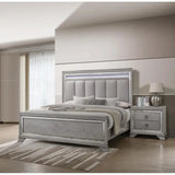 Modern King Size Panel Bed with Nightstand Set, Integrated LED Lighting, Tufted Headboard,Solid Wood