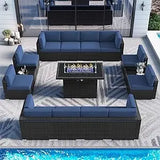 Patio Furniture Set with Fire Pit Table, Outdoor Wicker Rattan Sectional Sofa with Coffee Table