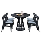 modern dining table, 1 oval table+6 wooden tables and chairs, black dining room furniture