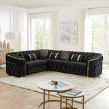 110.5" Luxury Velvet L-Shaped Chesterfield Sofa with Gold Stainless Steel Accents