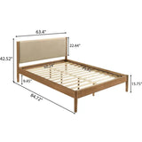 Rubberwood 6-Piece Bedroom Set with Textured Polyester Upholstered Queen Bed, Dresser, Mirror, Nightstand