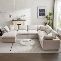 Sofa Couch Set, Modern Convertible U Shaped Sectional Couch Large 7 Seater Chenille Corner Sofa with Ottoman