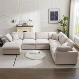 Sofa Couch Set, Modern Convertible U Shaped Sectional Couch Large 7 Seater Chenille Corner Sofa with Ottoman