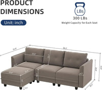Modular Sectional Sofa w/ Reversible Chaise, L Shaped Sofa with Ottoman, 4 Seater Sectional Corner Couch