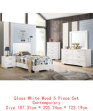5-Piece King Bedroom Set in White High Gloss Finish
