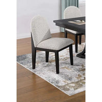 Traditional Dining Table & 6 Side Chairs Set, White Finish, Fabric Upholstered Chairs with Trestle Base