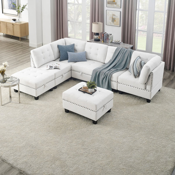L shape Modular Sectional Sofa includes Three Single Chair ，Two Corner and Two Ottoman