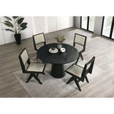 5pc Black Dining Set Gray Upholstery Table w 4x Side Chairs 48" Round Dining Table