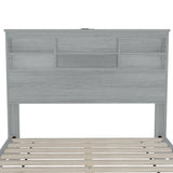 4-Pieces Bedroom Sets Queen Size Vintage Wooden Bed Frame with 2 Nightstands