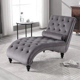 Button-Tufted Upholstered Chaise Lounge Chair with Pillow for Bedroom Living Room