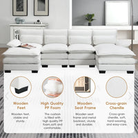 Modern U-shaped Sectional Sofa with Waist Pillows,6-seat Upholstered Symmetrical Sofa Furniture,Sleeper Sofa Couch