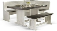Wood Kitchen Corner Breakfast Dining Nook Set with Hidden Storage in Off White Dark Brown