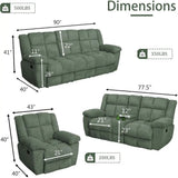 Reclining Sofa Set with Storage Console for Living Room (Green)