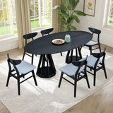 modern dining table, 1 oval table+6 wooden tables and chairs, black dining room furniture