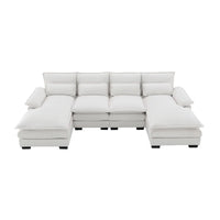 Modern U-shaped Sectional Sofa with Waist Pillows,6-seat Upholstered Symmetrical Sofa Furniture,Sleeper Sofa Couch