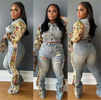 winter fashion print color matching denim jeans