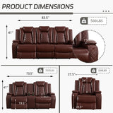 Power Recliner Sofa Set with LED, Leather Reclining Sofa Set, Living Room Furniture Set with USB