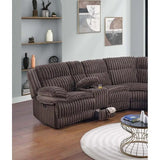Chocolate Faux Fur U-Shaped Sectional Sofa with Console Cup Holder & Storage Drawer, Motion Reclining
