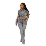 winter fashion print color matching denim jeans