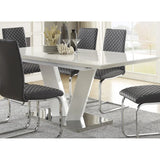 White High Gloss 7-Piece Dining Set with Extendable Table, V-Shaped Support, Gray Faux Leather Chairs