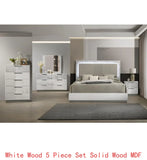 5-Piece Two-Tone High-Gloss Marble and Lacquer Finish Nightstand Set with LED Lighting