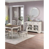 7-Piece Dining Set - Table with Oak Top and 6 Side Chairs with Cushion Seats, Antique White Finish for Kitchen or