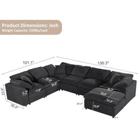 Sofa Couch Set, Modern Convertible U Shaped Sectional Couch Large 7 Seater Chenille Corner Sofa with Ottoman