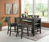 Modern Dark Brown Finish 5pc Counter Height High Dining Table w Storage Shelves 4x High Chairs Wooden
