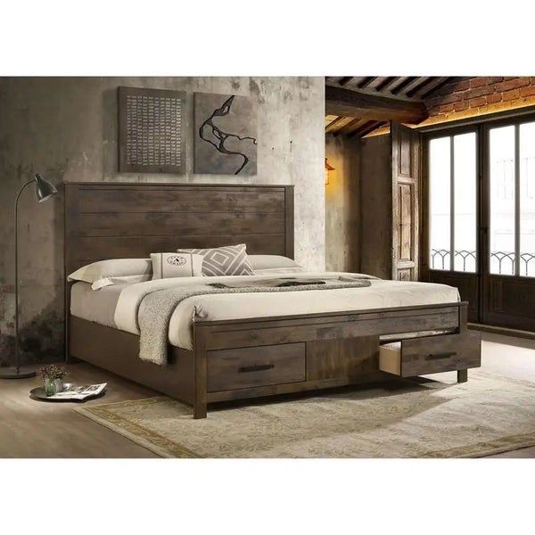 Rustic Golden Brown Eastern King Storage Bed with Drawers